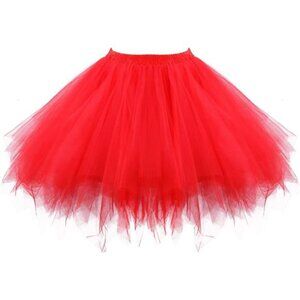 Women's Short Vintage Ballet Bubble Puffy Tutu Petticoat Skirt Red
